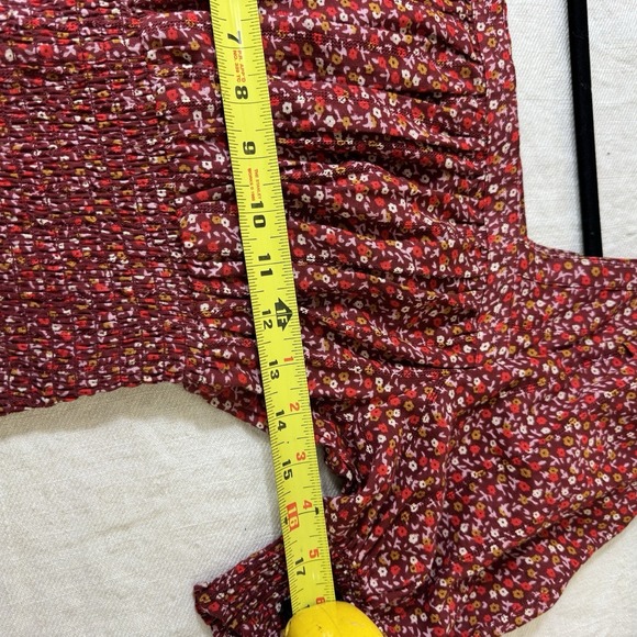 Cottagecore Milkmaid Peasant Top Sz Med Red Floral Puff Sleeves Smocked Coquette - Picture 8 of 9